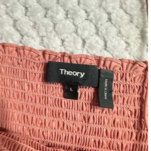 Theory Smocked Blouse Women's Large Pink Salmon Strappy Sleeveless Pullover - Picture 3 of 7